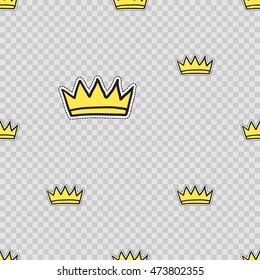 Vector seamless pattern with king crown patches.