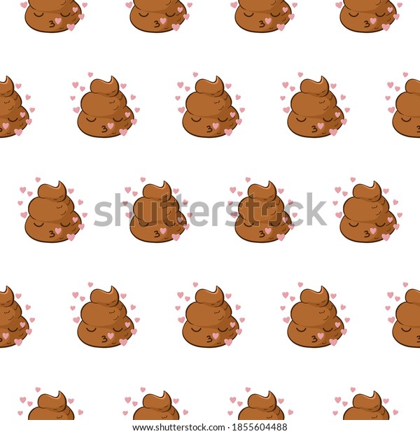 Vector\
seamless pattern with kissing poop in love on white background.\
Simple cute pattern with loopable\
elements.