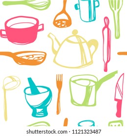 Vector seamless pattern with kitchen accessories.