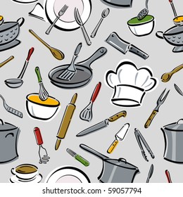 Vector seamless pattern of kitchen tools.