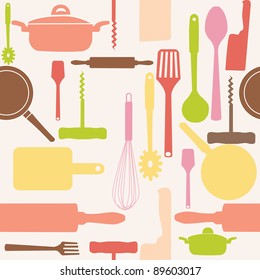 Vector seamless pattern of kitchen tools.