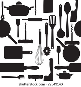 Vector Seamless Pattern Of Kitchen Tools.