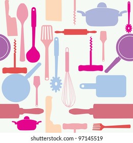 Vector seamless pattern of kitchen tools.