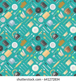Vector seamless pattern with kitchenware 
