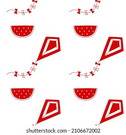 Vector seamless pattern with kite and watermelon in red color. Summer illustration for fabric, textile, background.