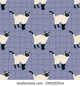 Vector seamless pattern with kittens. Creative retro childish texture.