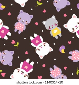 Vector seamless pattern with kittens. Picture in the children's, cartoon style.