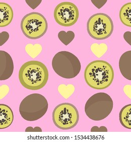 Vector seamless pattern with kiwi. For design packaging, textile, background, design postcards and posters.