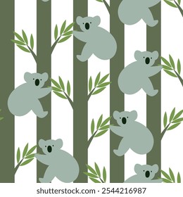 Vector seamless pattern with koalas sitting on trees