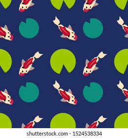 Vector seamless pattern with koi fish and lilies lotus