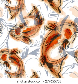 vector seamless pattern of koi fish. swimming carp. made in aquarelle style. hand drawn koi fish. can be used for banner, poster, textile, backgrounds etc.