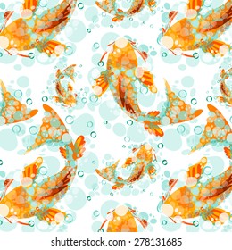 vector seamless pattern with koi fish on it. Japanese goldfish. can be used for background, tattoo, banner, poster, wallpaper, textile etc. made in aquarelle style.
