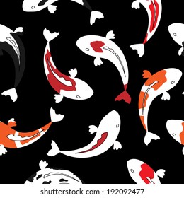 Vector seamless pattern of Koi(carp) on black background