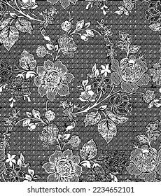 Vector seamless pattern Lace allover with amazing Floral vintage motifs, flowers, leaves, and branches with crochet textured,  great for textiles, wedding ornaments, backgrounds texture, and surface 