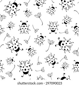 vector seamless pattern with ladybirds