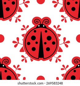 Vector Seamless pattern with ladybug