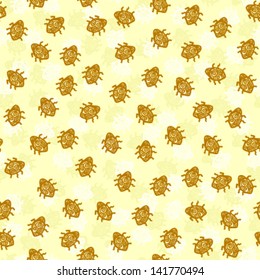Vector seamless pattern with ladybugs in sketch style