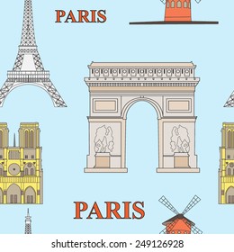 Vector seamless pattern with landmarks of Paris