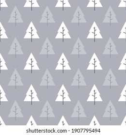 Vector seamless pattern with landscape scene. Repeated texture with mountains and pine trees.
Simple hand drawing template for kids fabrics and wallpapers. Scandinavian style.
