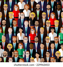 vector seamless pattern with a large group of well-dresses ladies and gentlemen. flat  illustration of business or politics community. summit or conference family image