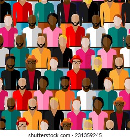 vector seamless pattern with a large group of guys and men. flat  illustration of male community.