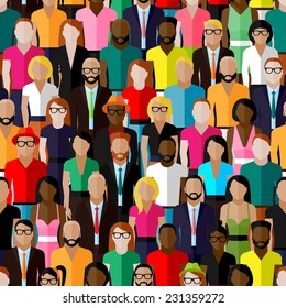 vector seamless pattern with a large group of men and women. flat  illustration of society members. population