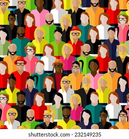 vector seamless pattern with a large group of men and women. flat  illustration of society members. population
