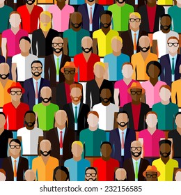 vector seamless pattern with a large group of guys and men. flat  illustration of male community.