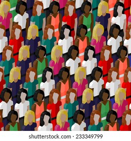 vector seamless pattern with a large group of girls and women. 3d isometric  illustration of female community.