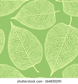 Vector seamless pattern with large skeletonized leaves.