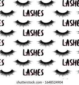 Vector seamless pattern with lashes. Closed eyes background. Repeat fashion design for girls, woman, social media, decorative cards, beauty blogs. Stylish vector makeup drawing.