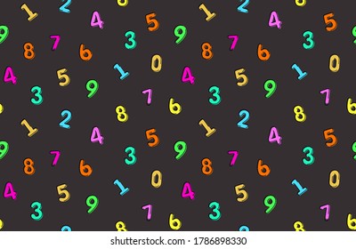 Vector seamless pattern with latin alphabet numbers from 1 to 9 in line flat style. 