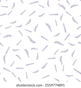 Vector seamless pattern of lavender flowers elements. Perfect for branding, wrapping paper, textile. Lavender hand drawn. Lavender flowers