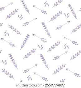 Vector seamless pattern of lavender flowers elements. Perfect for branding, wrapping paper, textile. Lavender hand drawn. Lavender flowers