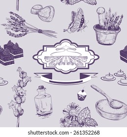 Vector seamless pattern with lavender flowers set