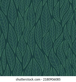 Vector seamless pattern with leaf. Green background.