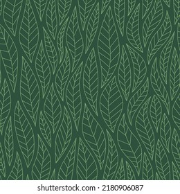 Vector seamless pattern with leaf. Green background.