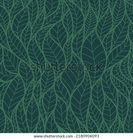 Vector seamless pattern with leaf. Green background.
