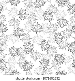 vector seamless pattern leaf of maple style hand drawing doodle line isolated on white background