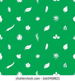 vector seamless pattern, leaf on green background, endless background