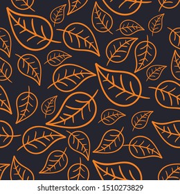 Vector seamless pattern with leaf. Orange and black background