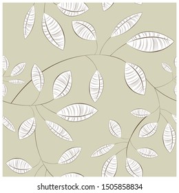 vector seamless pattern of leaf prints of different types on a light background. fashion print for backgrounds, wallpaper fabrics, paper