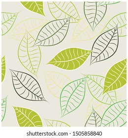 vector seamless pattern of leaf prints of different types on a light background. fashion print for backgrounds, wallpaper fabrics, paper