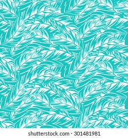 Vector seamless pattern with leafs inspired by autumn nature and plants like palm trees and ferns in cool organic colors for fall winter fashion. Colorful floral texture and background