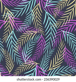 Vector seamless pattern with leafs on black background
