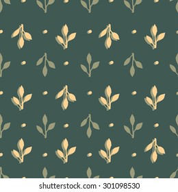 Vector seamless pattern with leaf's silhouettes. Hand drawn. 