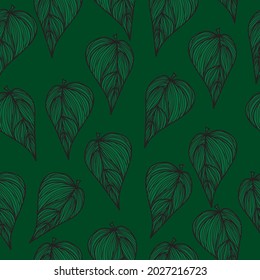 vector seamless pattern leaves abstract isolated on green background