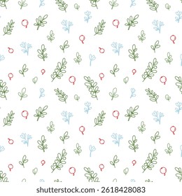 vector seamless pattern of leaves and berries. outline colorful wallpaper