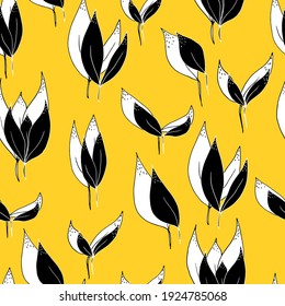 vector seamless pattern leaves with black shadow on colour background. For fabrics, textiles, clothing, wallpaper, paper, backgrounds, flyers and invitations