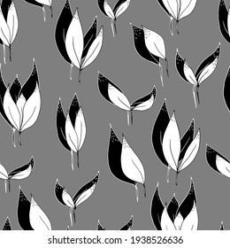 vector seamless pattern leaves with black shadow on colour background. For fabrics, textiles, clothing, wallpaper, paper, backgrounds, flyers and invitations